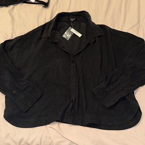 Madewell black crop top oversized blouse button down NEW Bloggers favorites